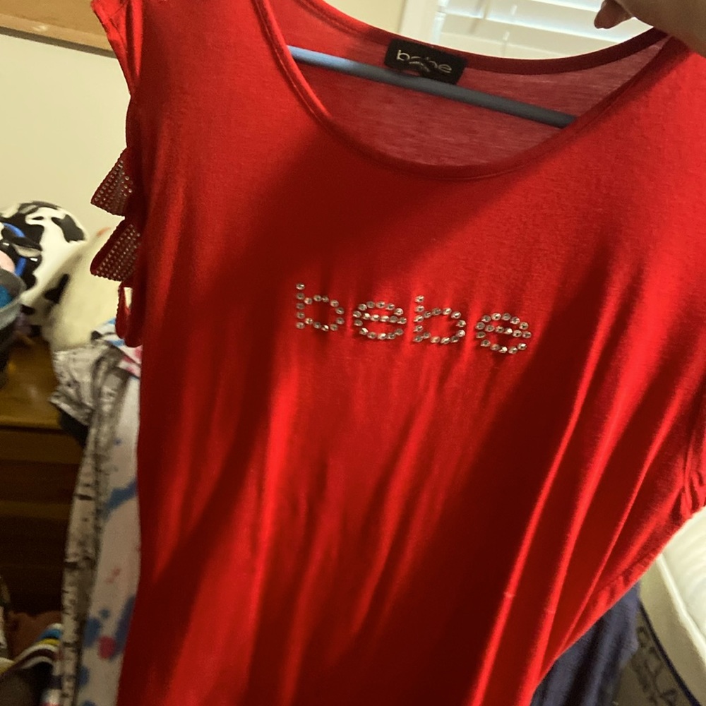 Red Bebe shirt w silver sparked